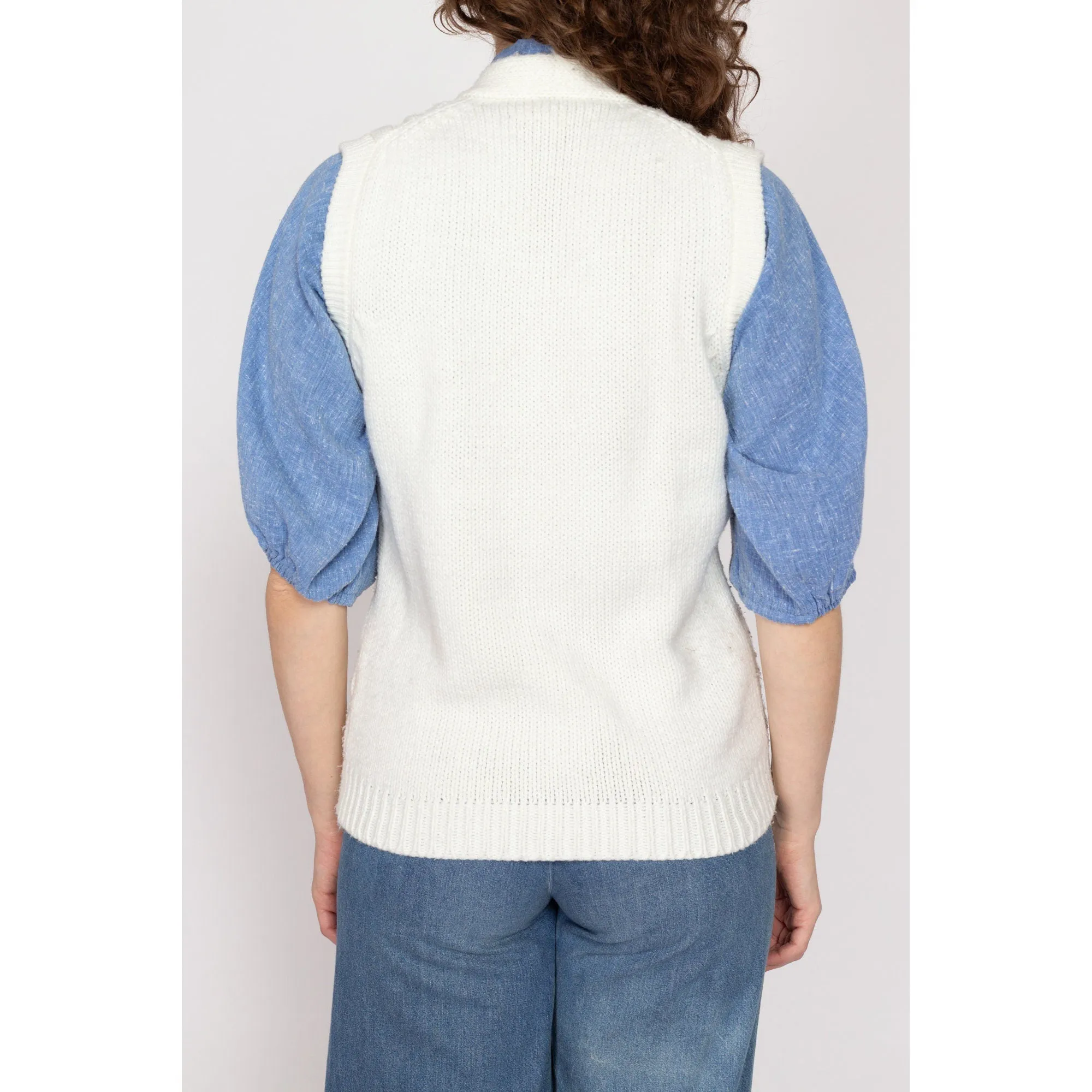 Medium 70s White Cable Knit Sweater Vest