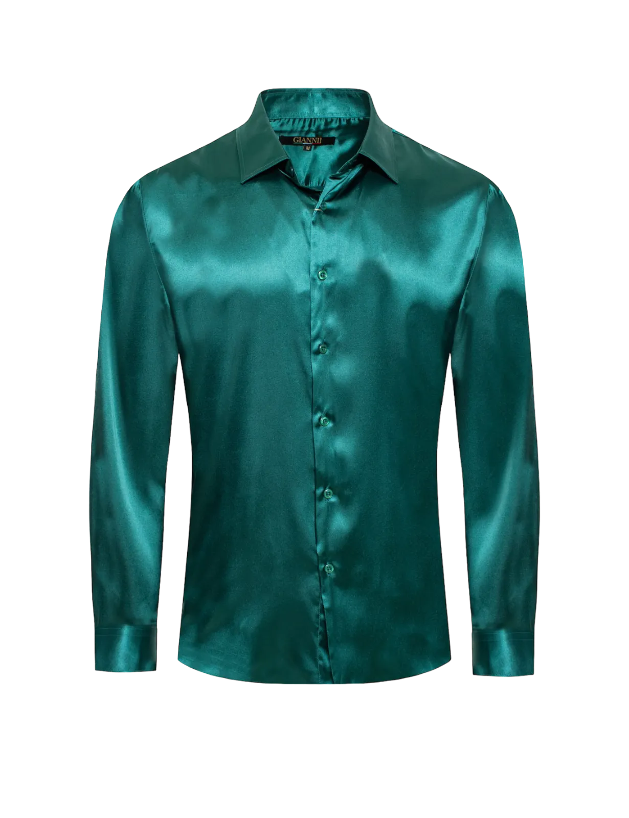 Men's Green Shiny Satin Silk Dress Shirt Long Sleeve Casual Slim Fit