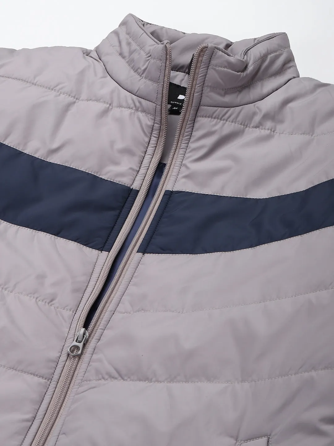 Men's Grey Regular Fit Winterwear Colorblock Puffer Jacket