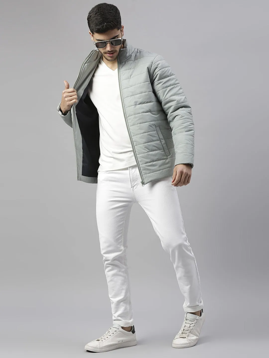 Mens Long-Sleeve Jacket - Lightweight Casual Winterwear  (M Green)