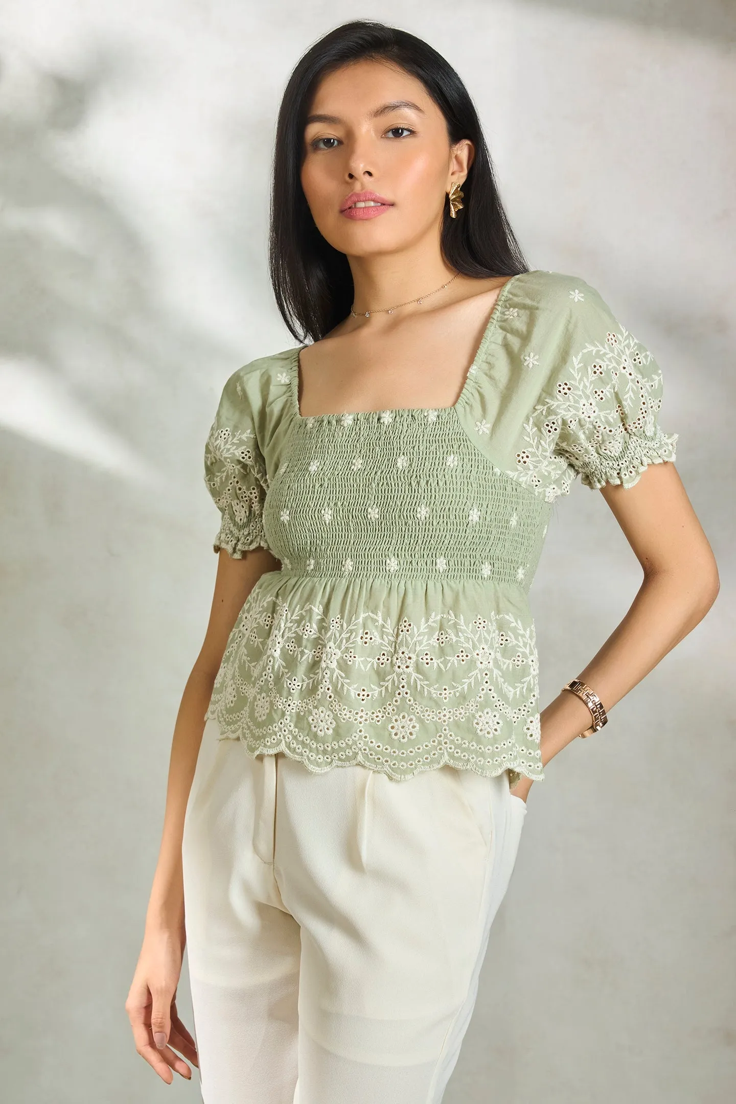 Merrie Top|Cotton Peplum Top