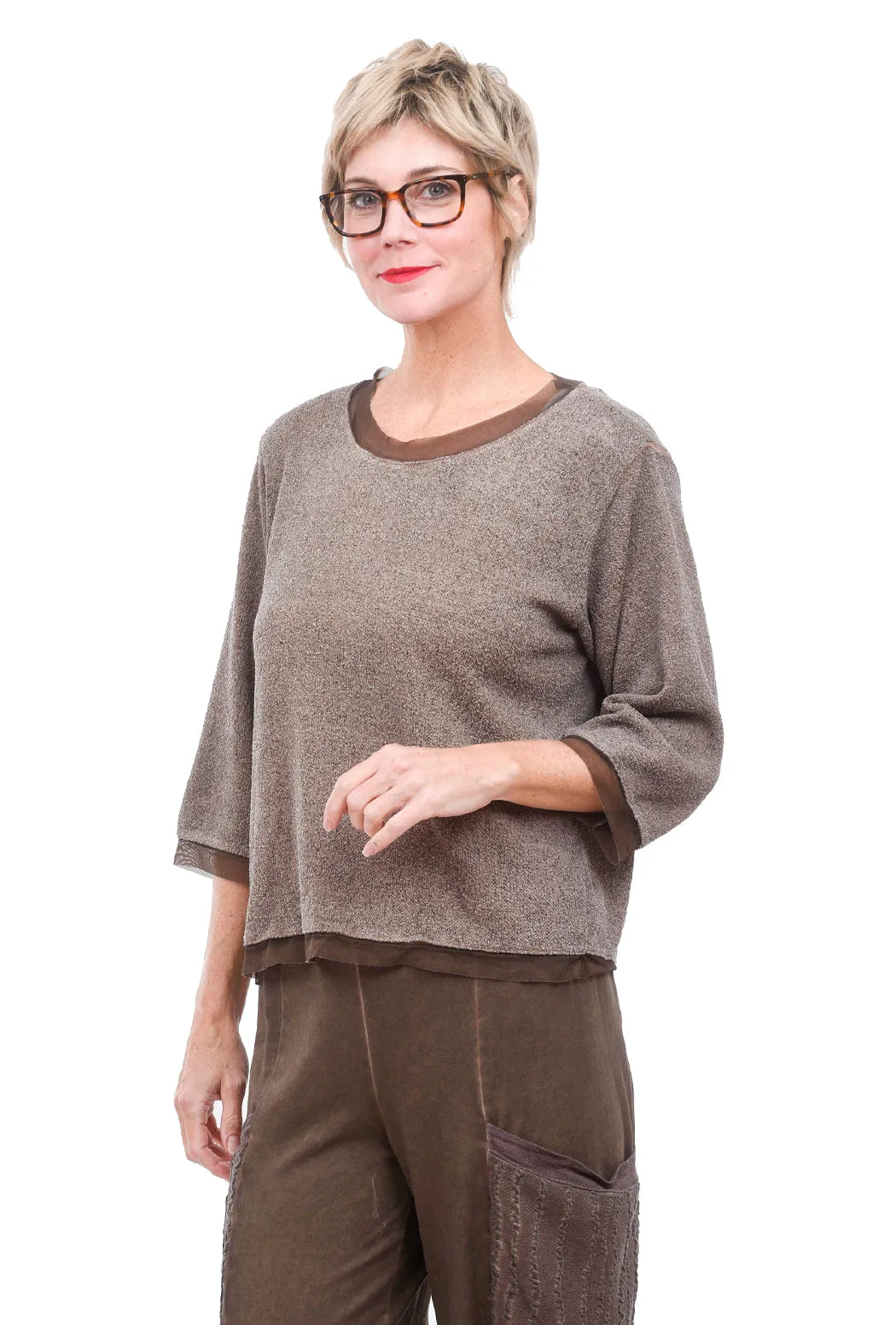 Mesh-Trim Texture Top, Mink