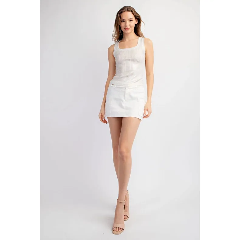 Metallic Coated Ribbed Square Neck Tank Top WHITE/GOLD