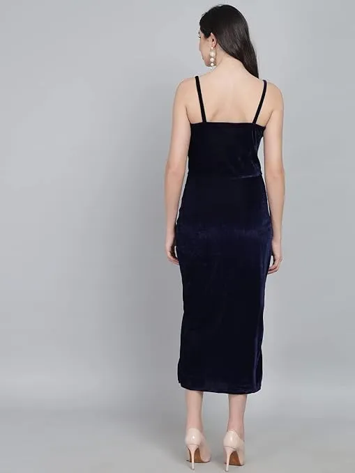 Midnight Elegance Dark Navy Velvet Maxi Bodycon Dress
