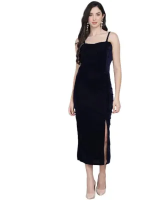 Midnight Elegance Dark Navy Velvet Maxi Bodycon Dress