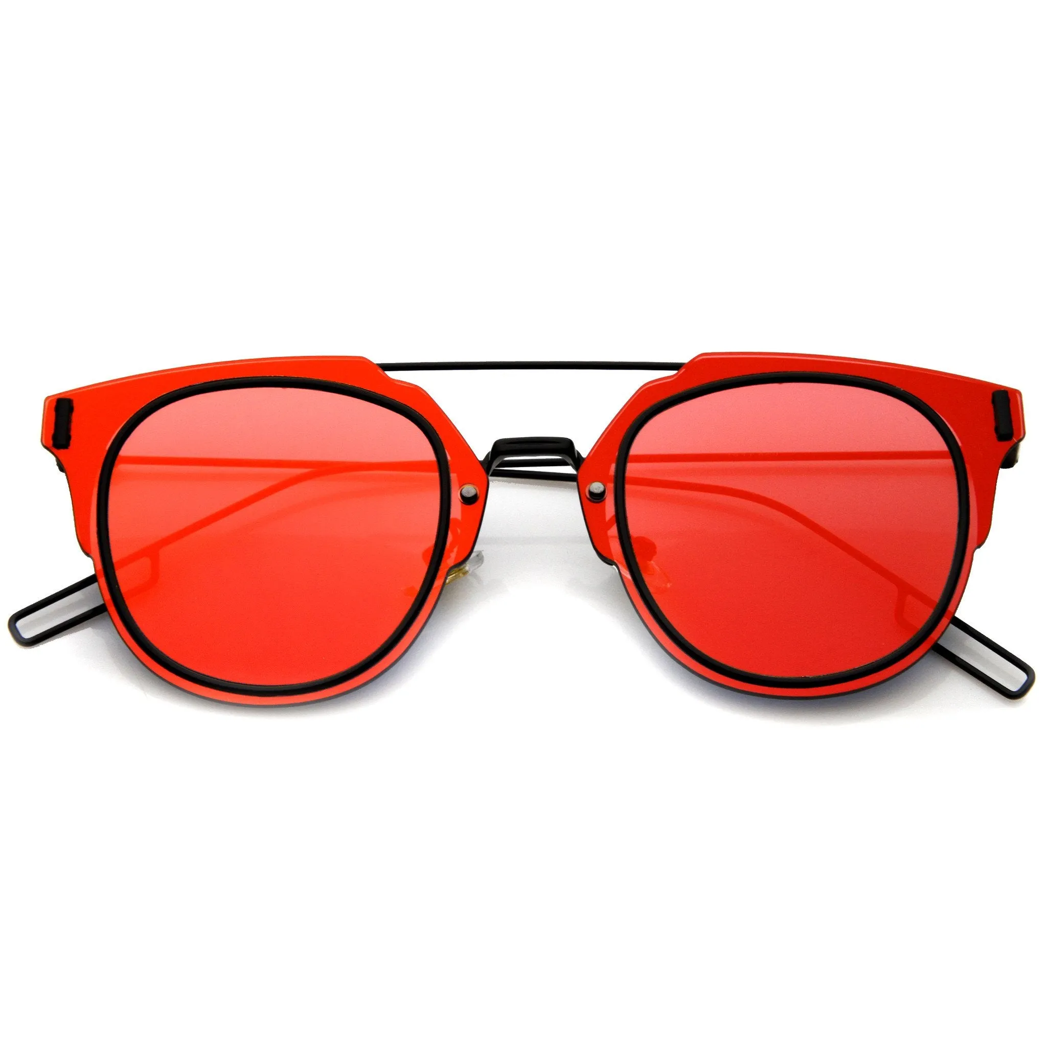 Minimal Wire Inner Rim Flat Color Mirror Lens Sunglasses A361