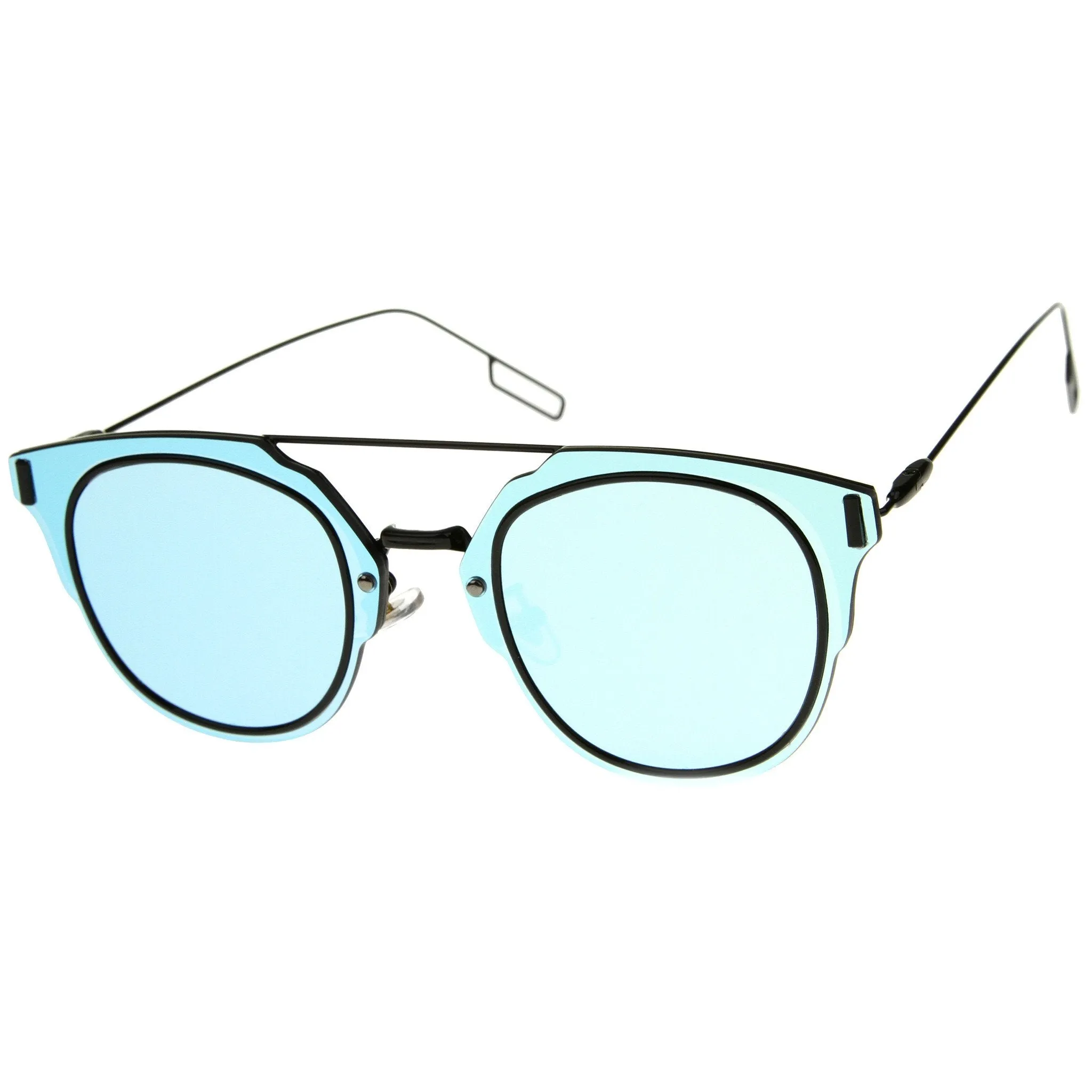 Minimal Wire Inner Rim Flat Color Mirror Lens Sunglasses A361
