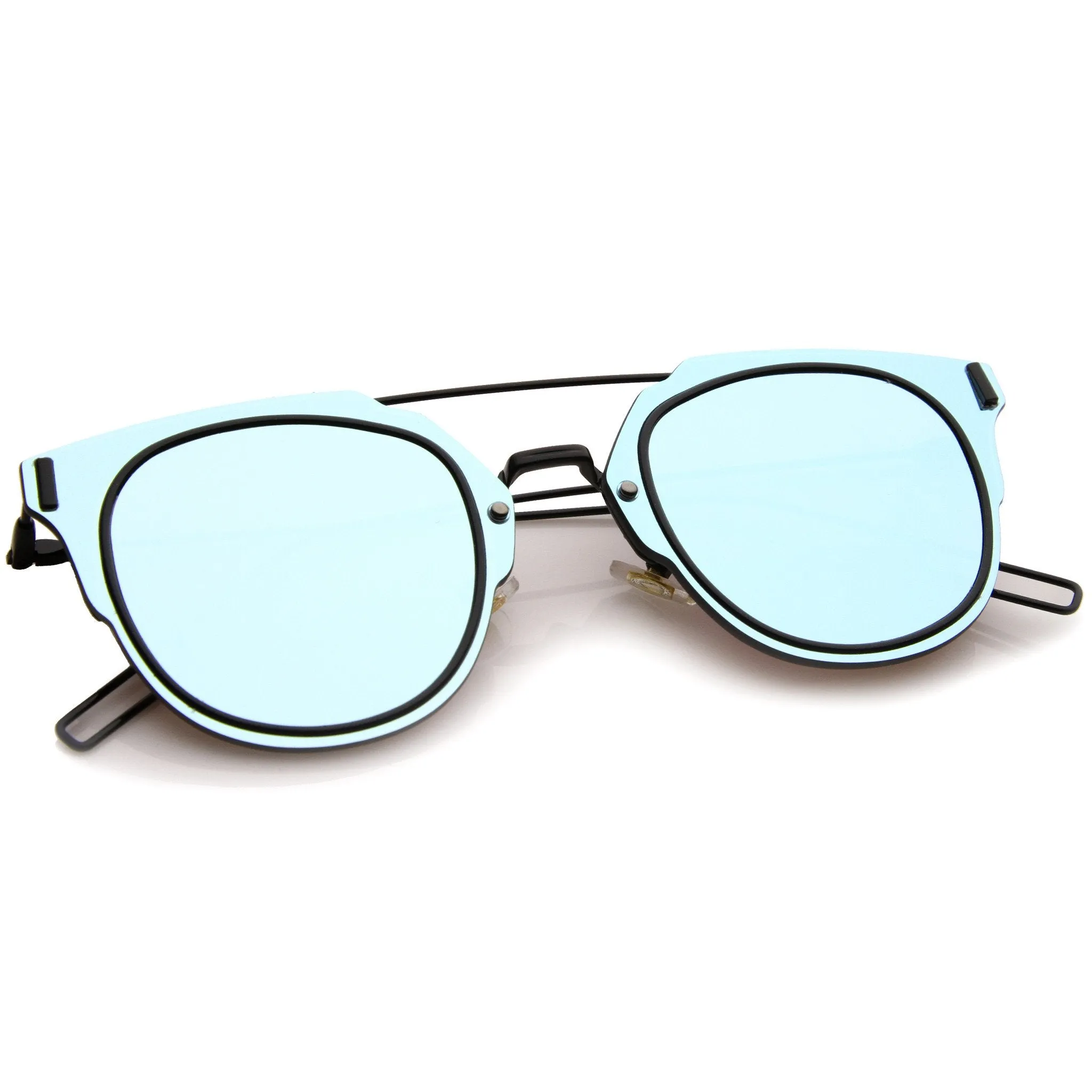 Minimal Wire Inner Rim Flat Color Mirror Lens Sunglasses A361