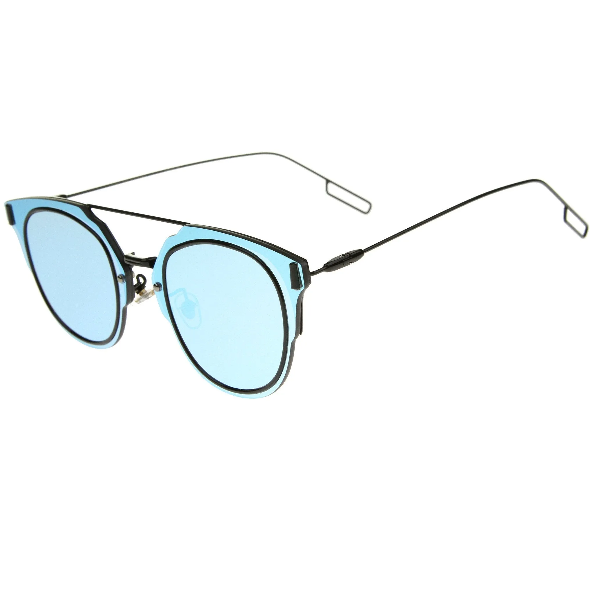 Minimal Wire Inner Rim Flat Color Mirror Lens Sunglasses A361