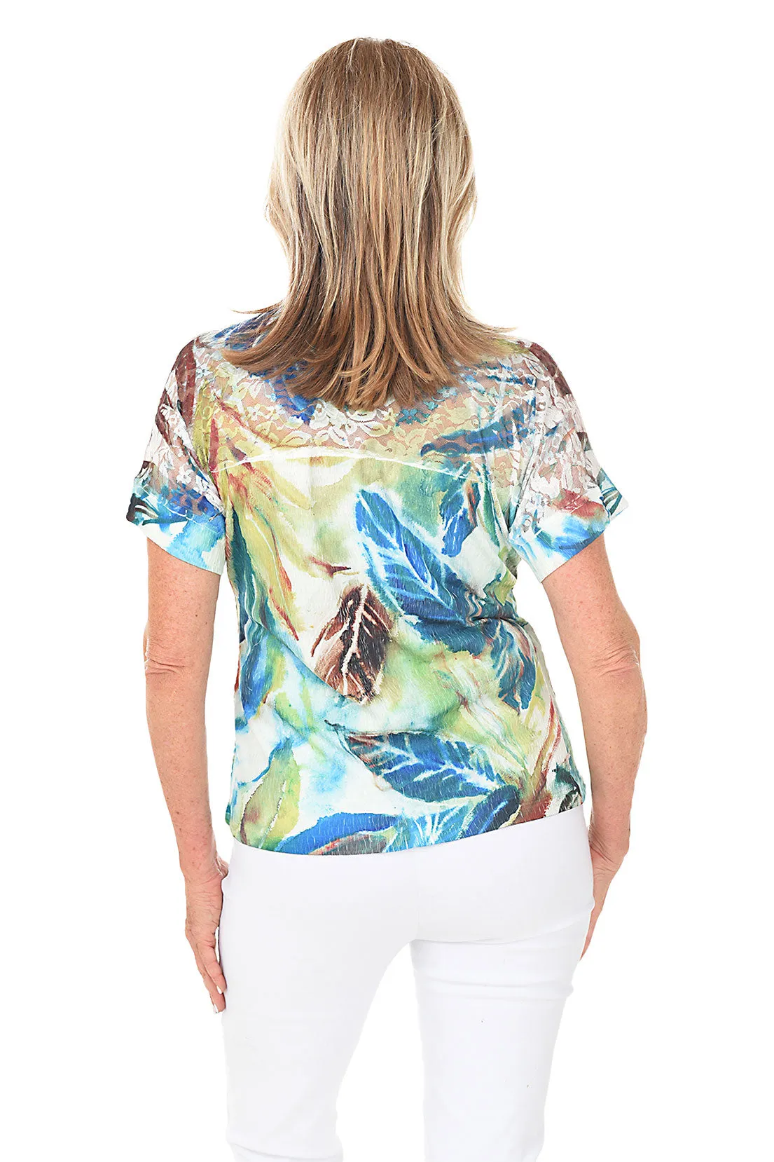 Misty Leaves Lace Shoulder Knit Top