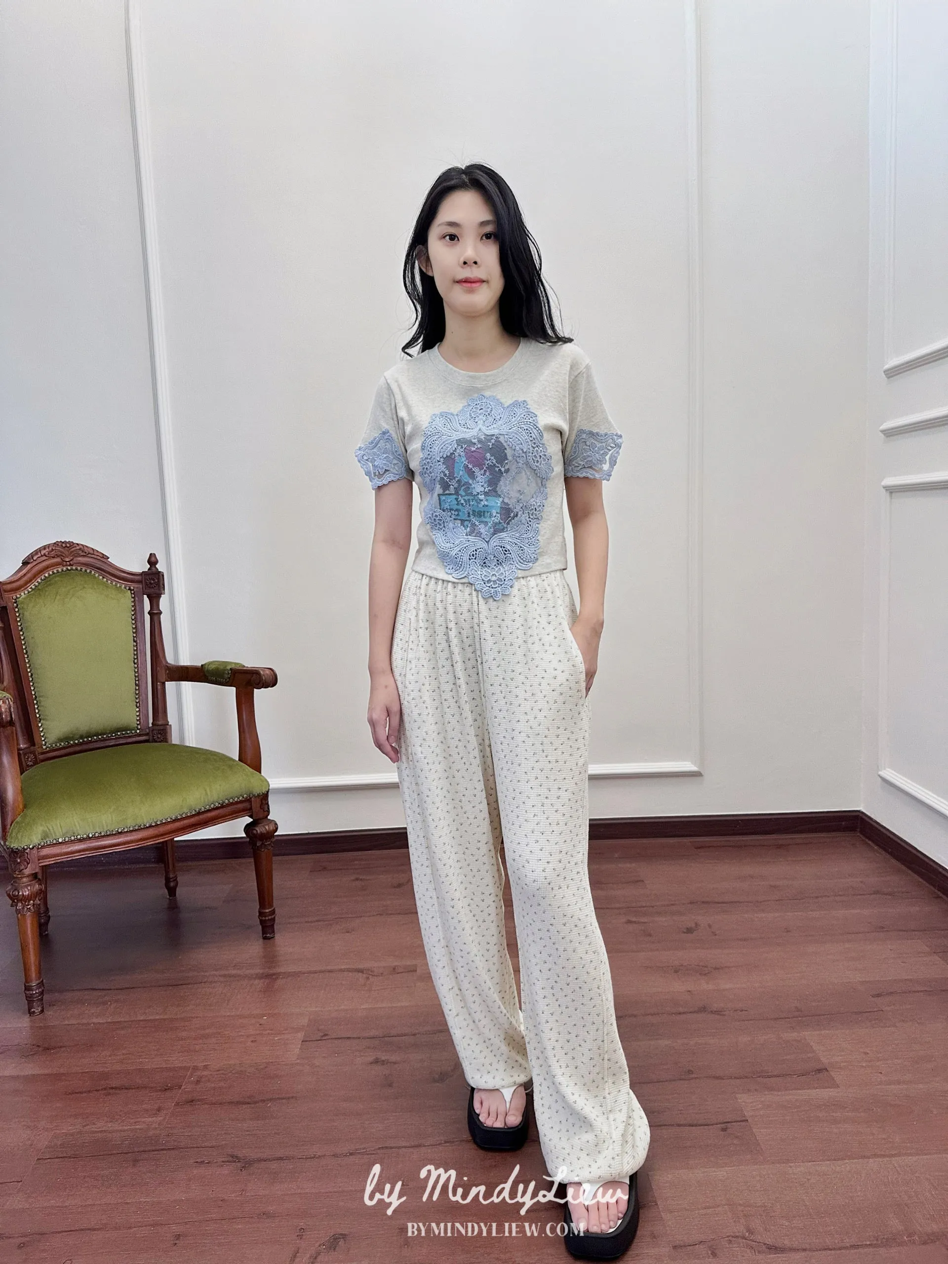 ML24327 Embroidered Lace Knit Top