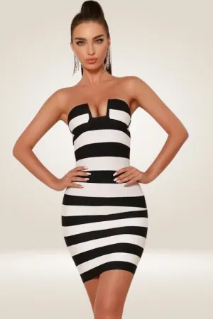 Monochrome Striped Bodycon Mini Dress