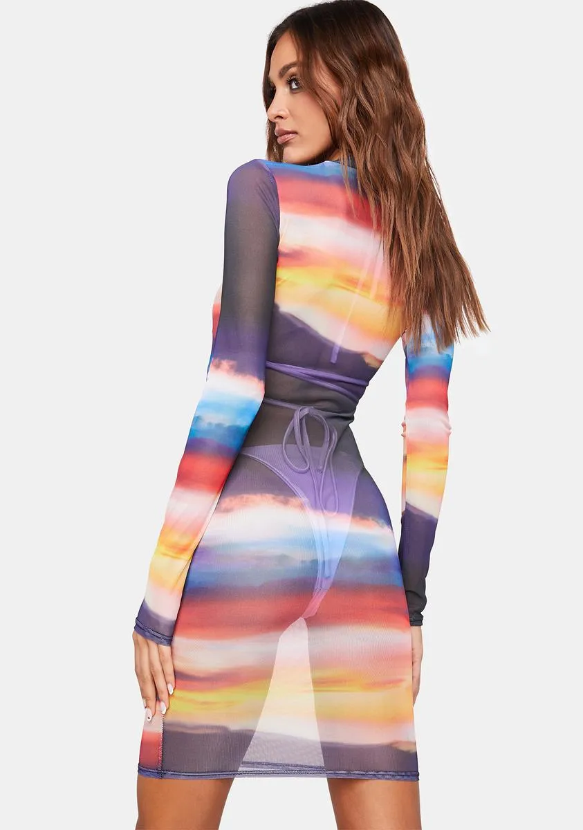 Morning Horizon Mesh Print Dress
