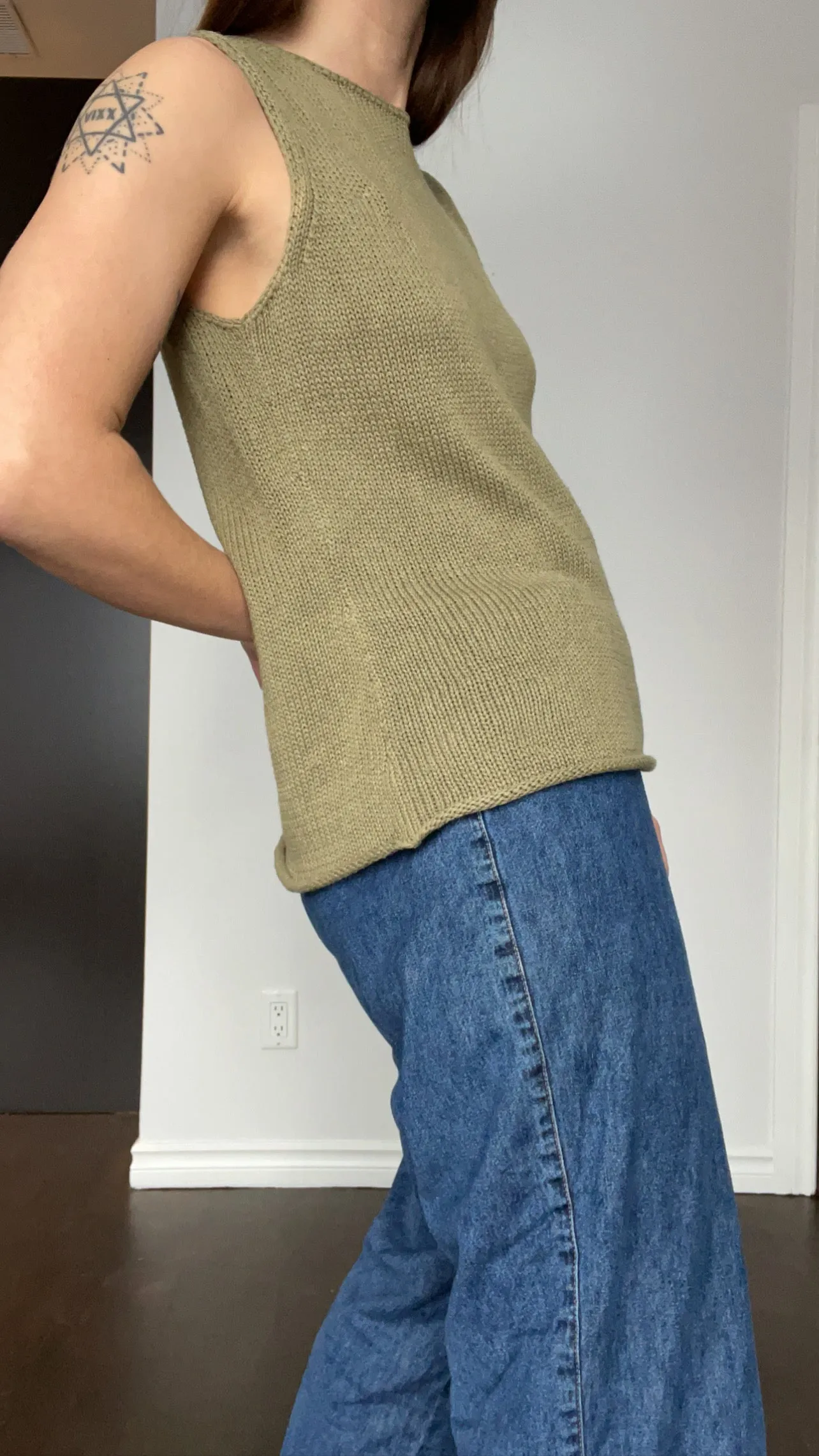 Moss Linen & Cotton Tank/Vest - S/M