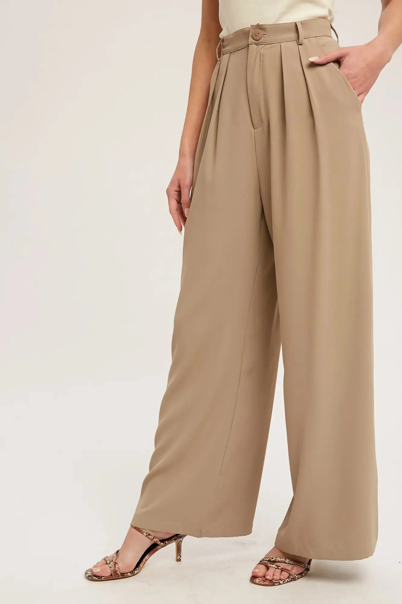Mushroom Pintuck Wide Leg Pants