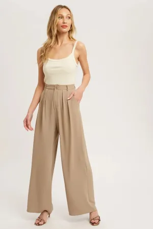 Mushroom Pintuck Wide Leg Pants