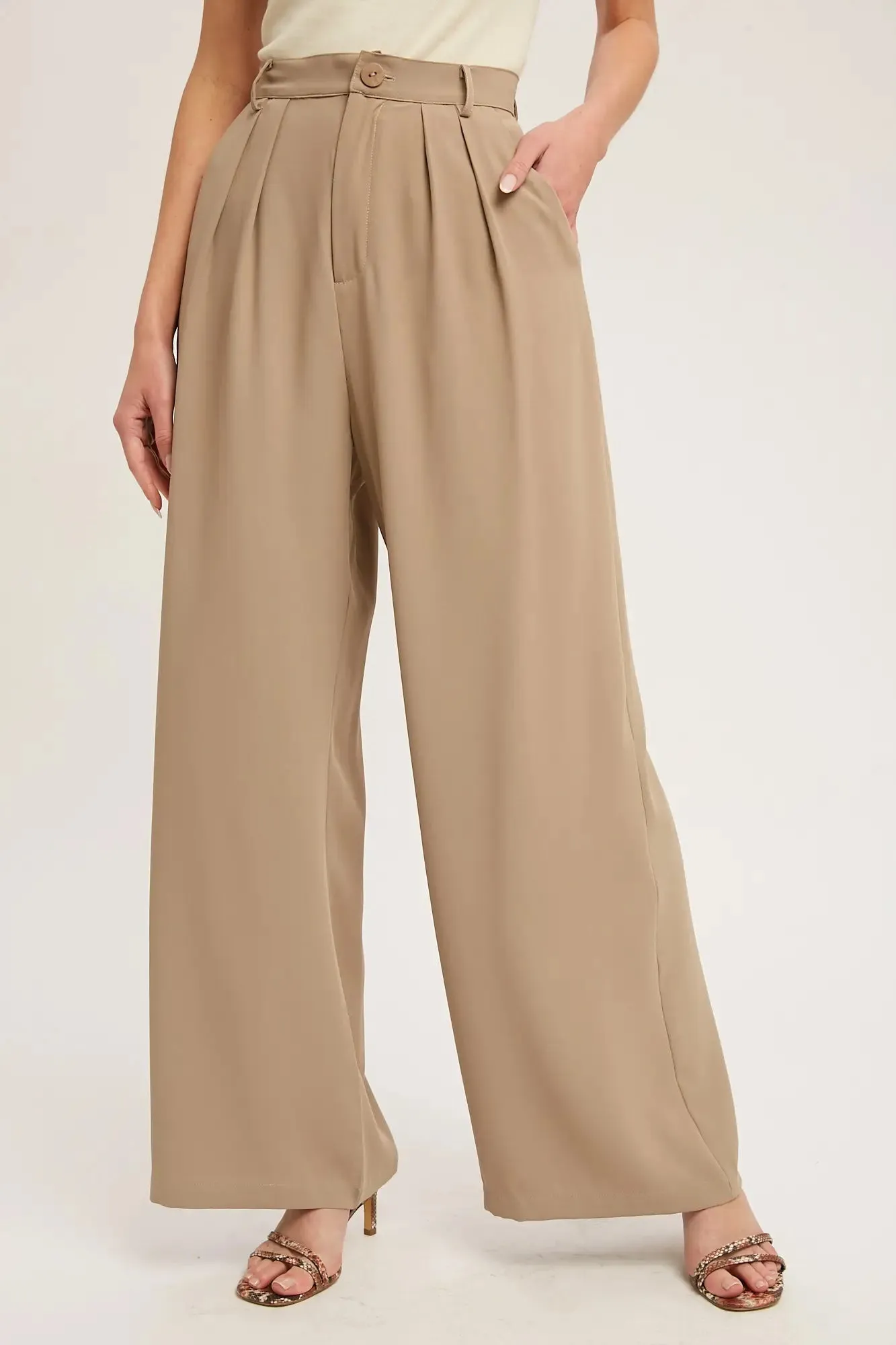 Mushroom Pintuck Wide Leg Pants