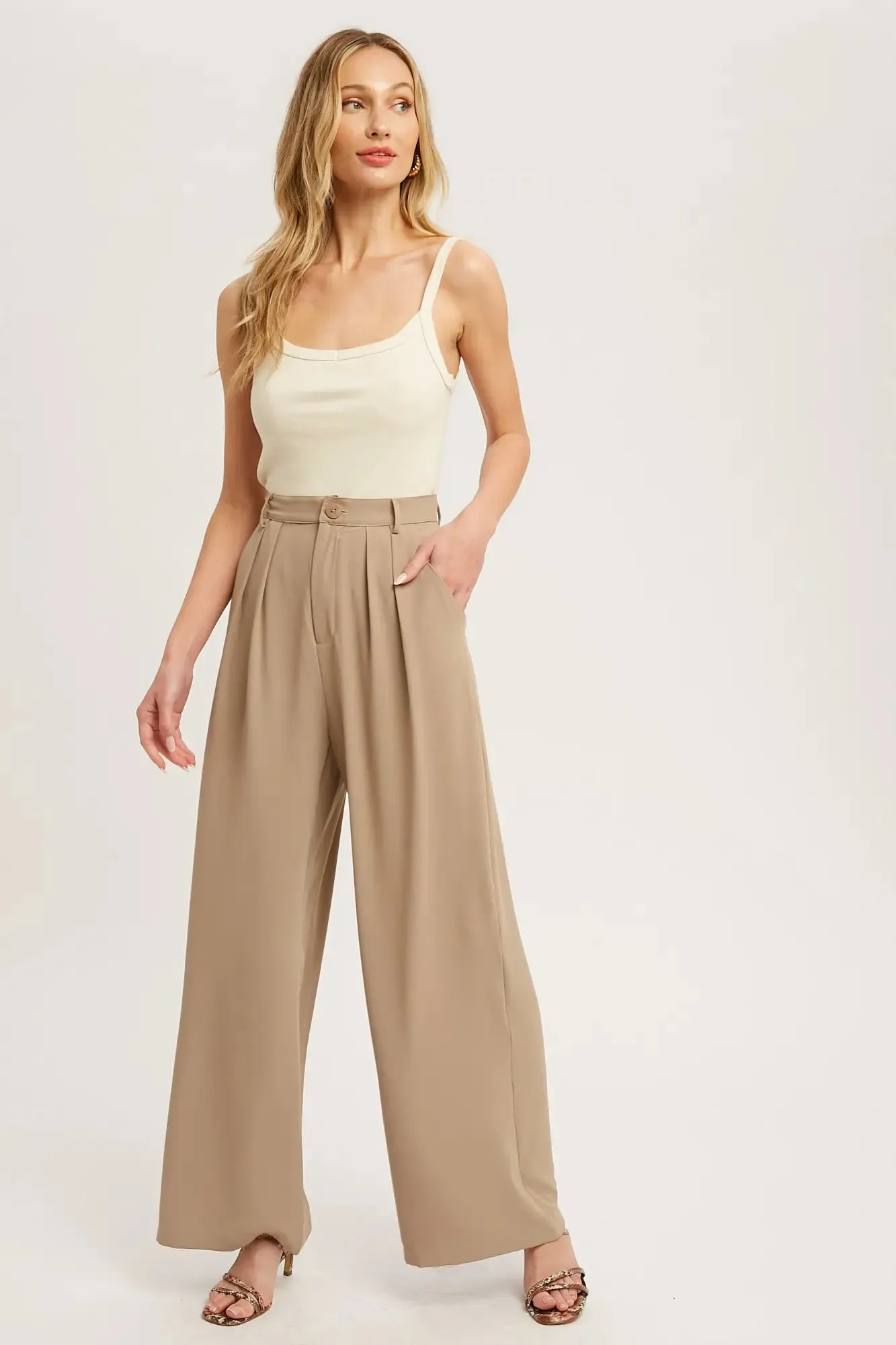 Mushroom Pintuck Wide Leg Pants