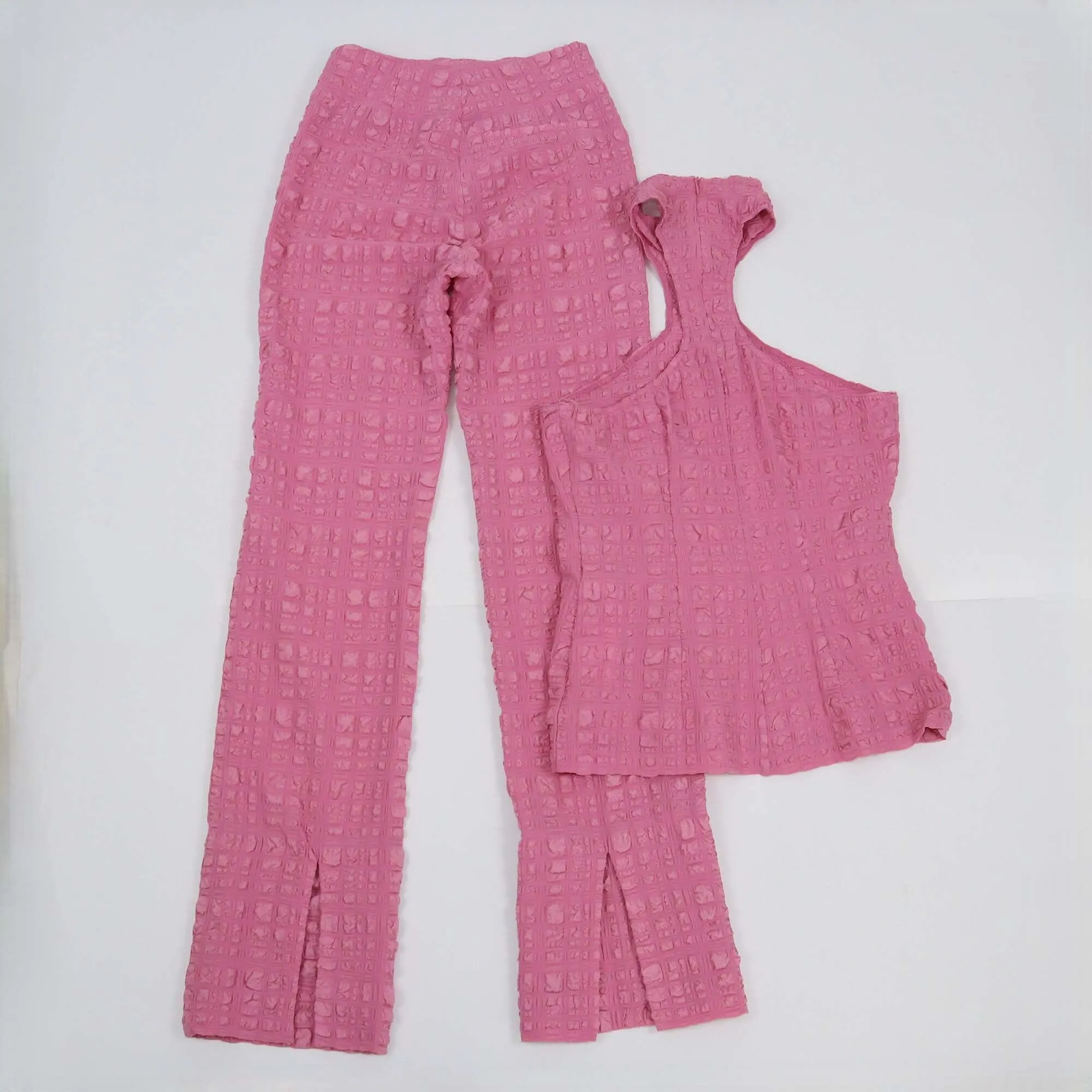 Nanushka Pink Seersucker High Neck Racerback Top & Pants