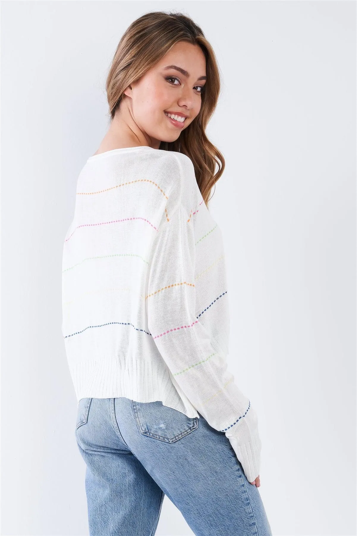 Natural Colorblock Scoop Neck Long Sleeve Knit Top