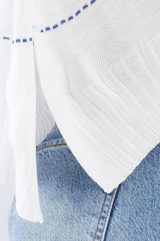 Natural Colorblock Scoop Neck Long Sleeve Knit Top