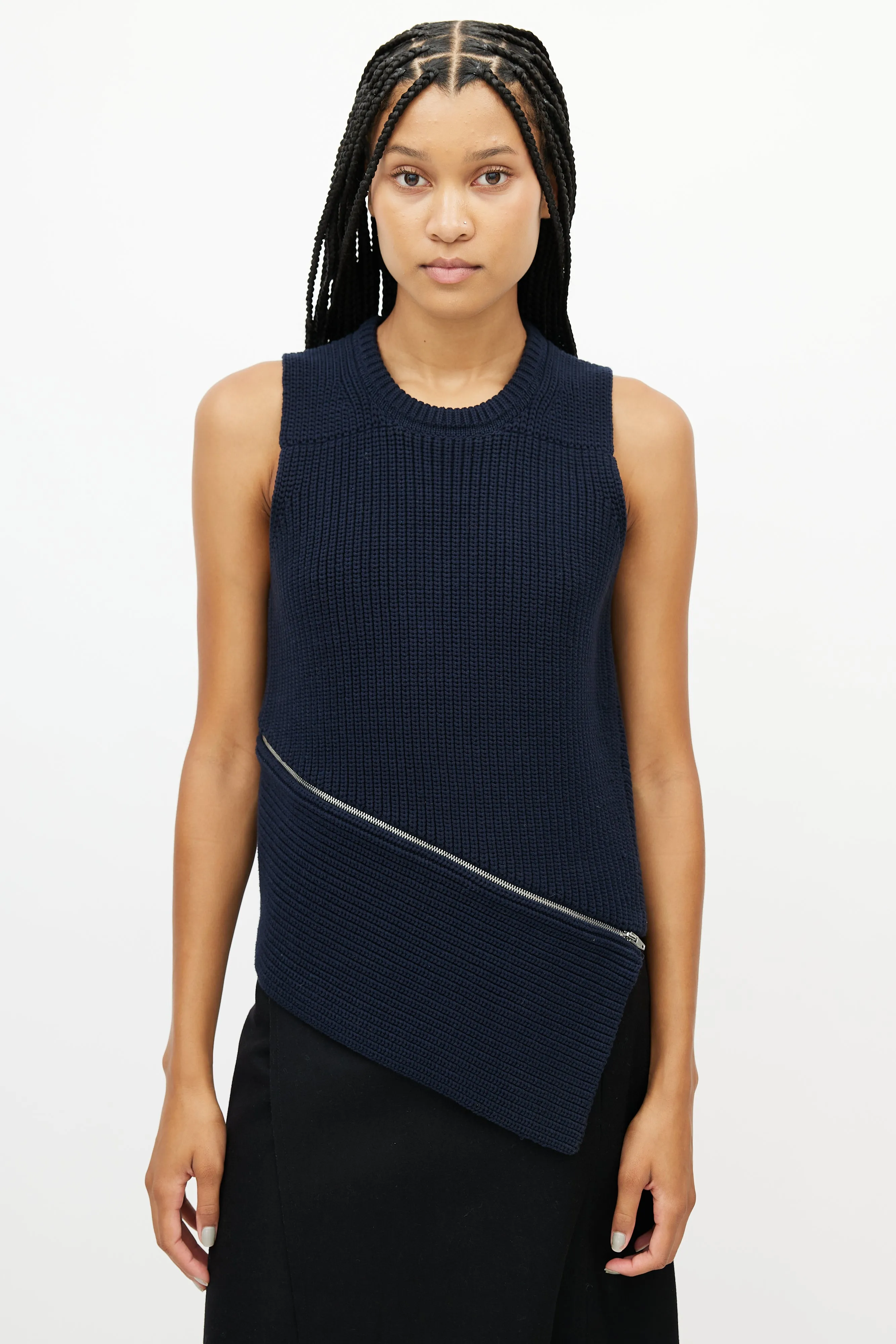 Navy Knit Zipped Top