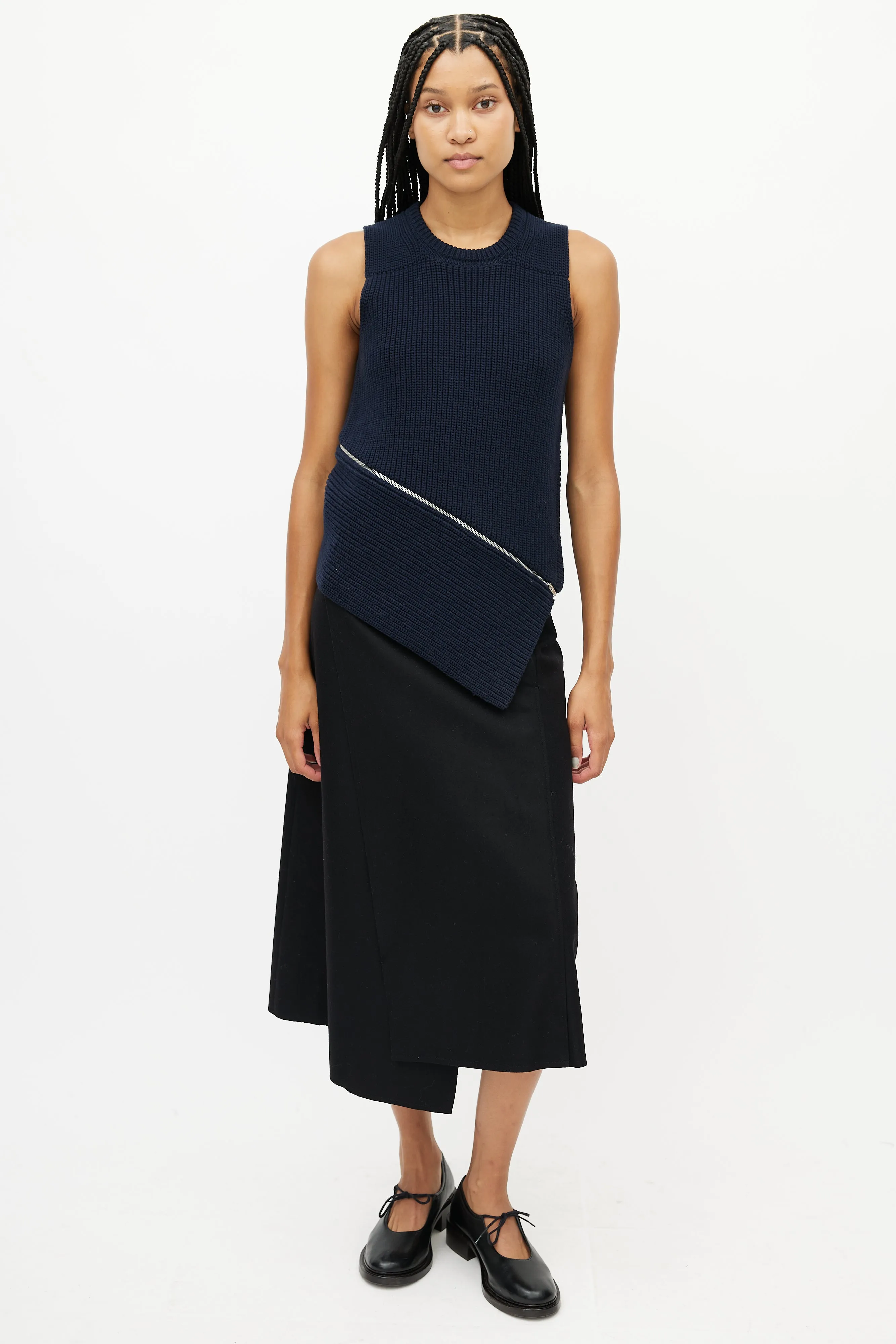 Navy Knit Zipped Top