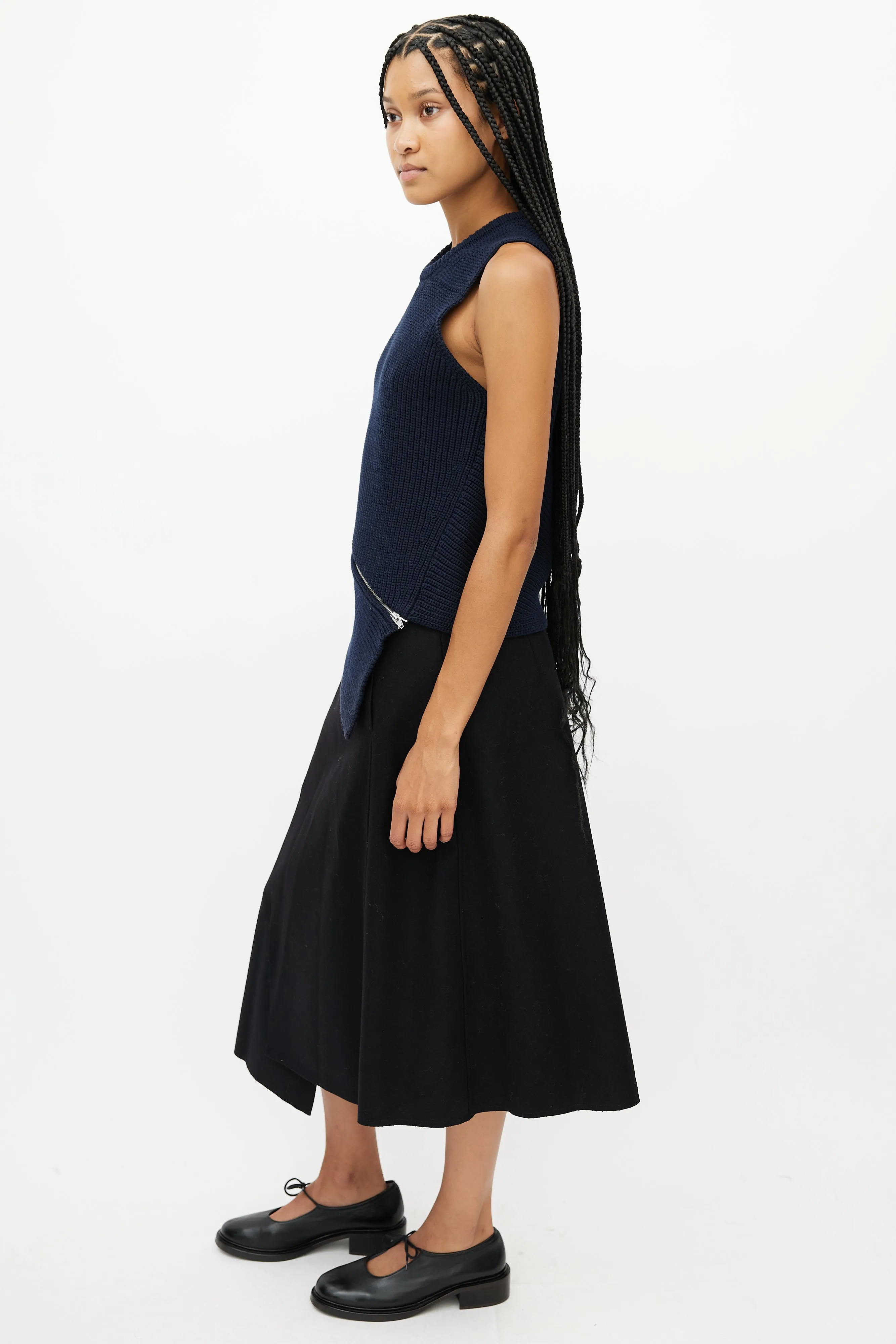 Navy Knit Zipped Top