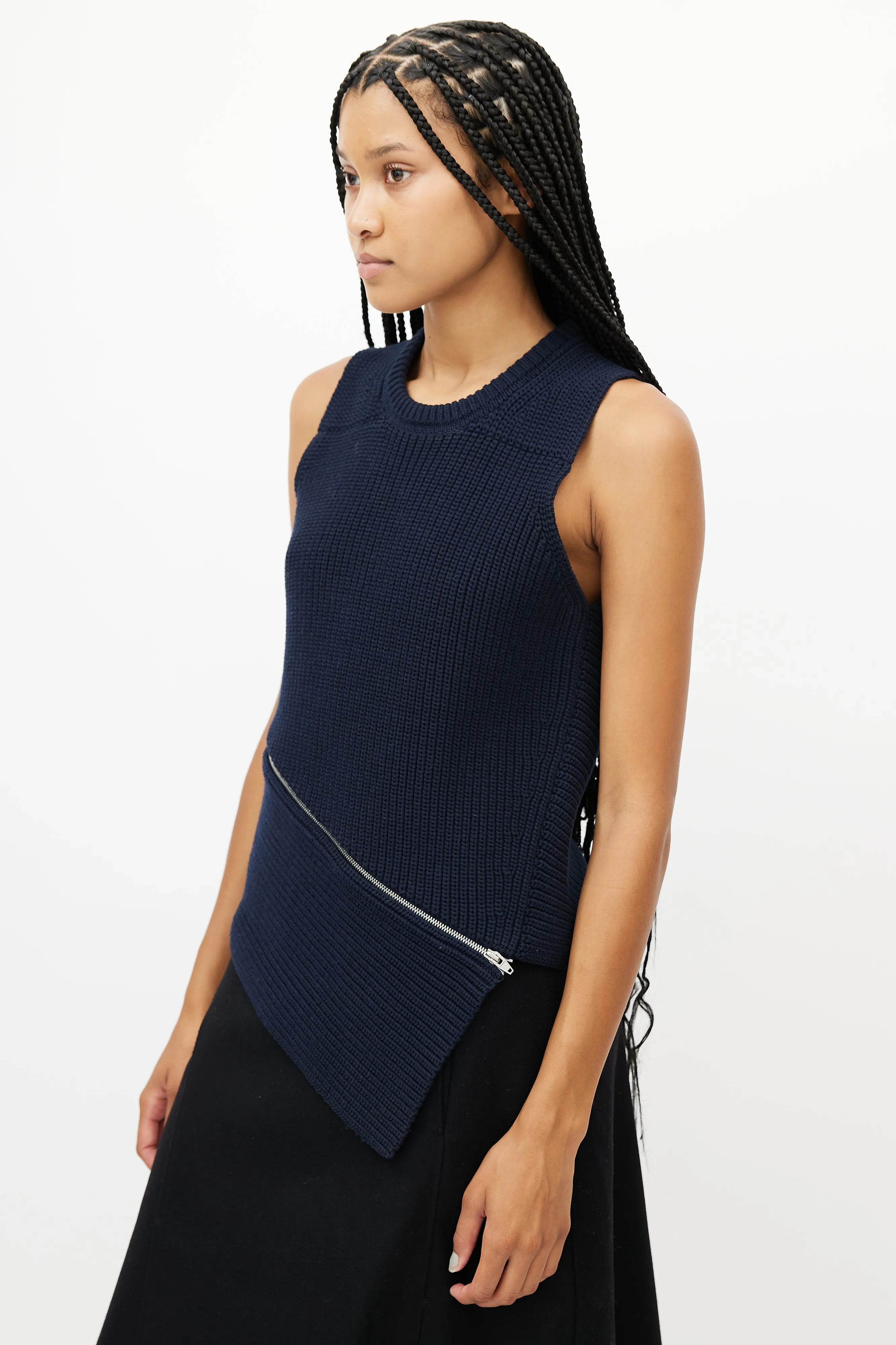 Navy Knit Zipped Top
