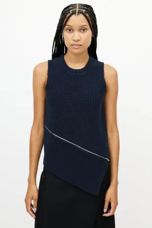 Navy Knit Zipped Top