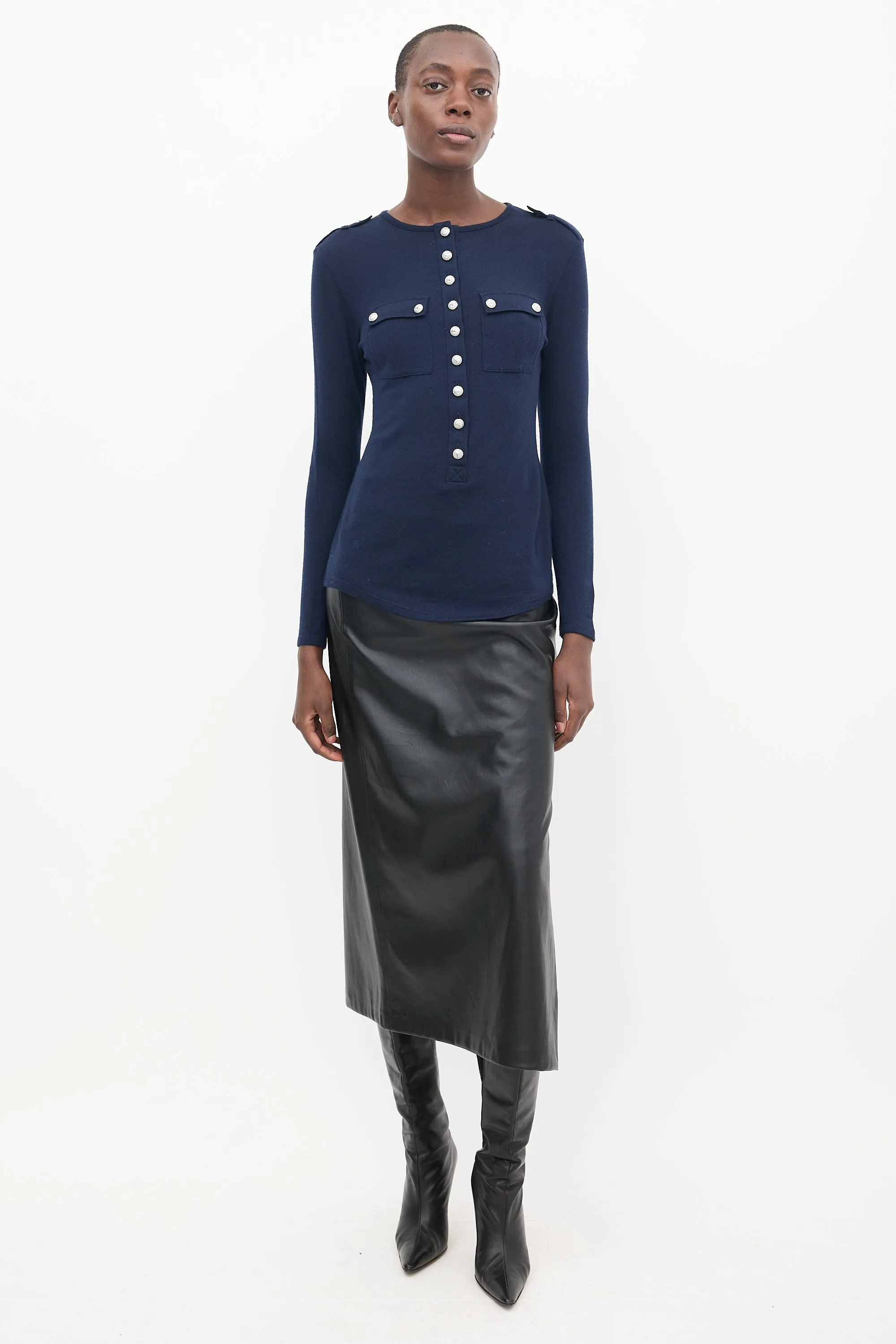 Navy Wool Knit Top