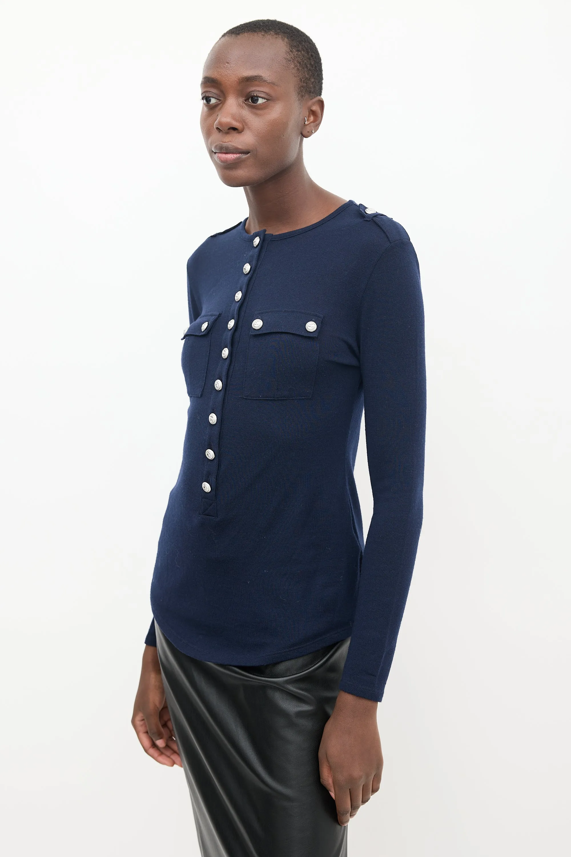 Navy Wool Knit Top