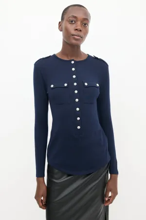 Navy Wool Knit Top