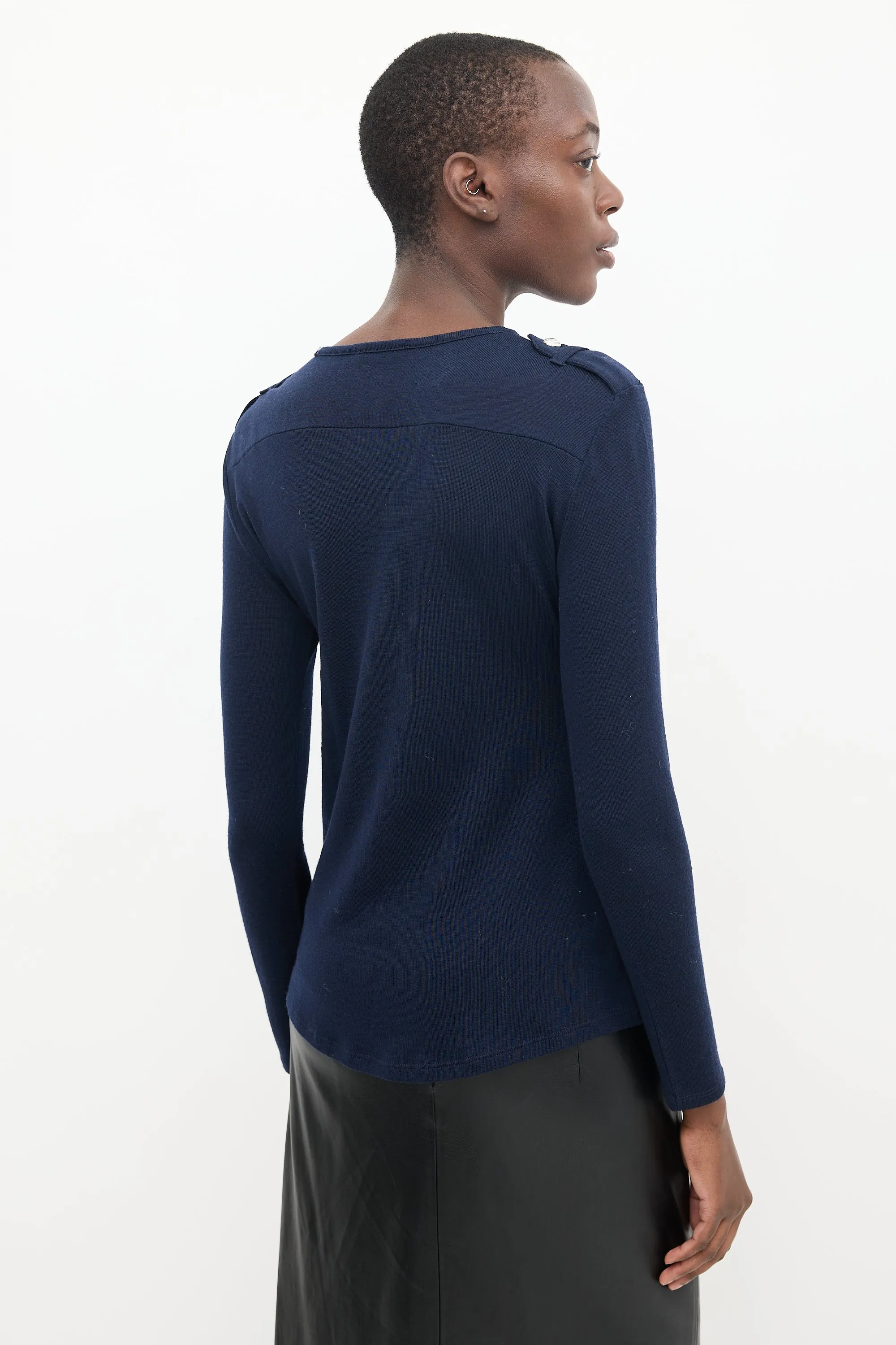 Navy Wool Knit Top