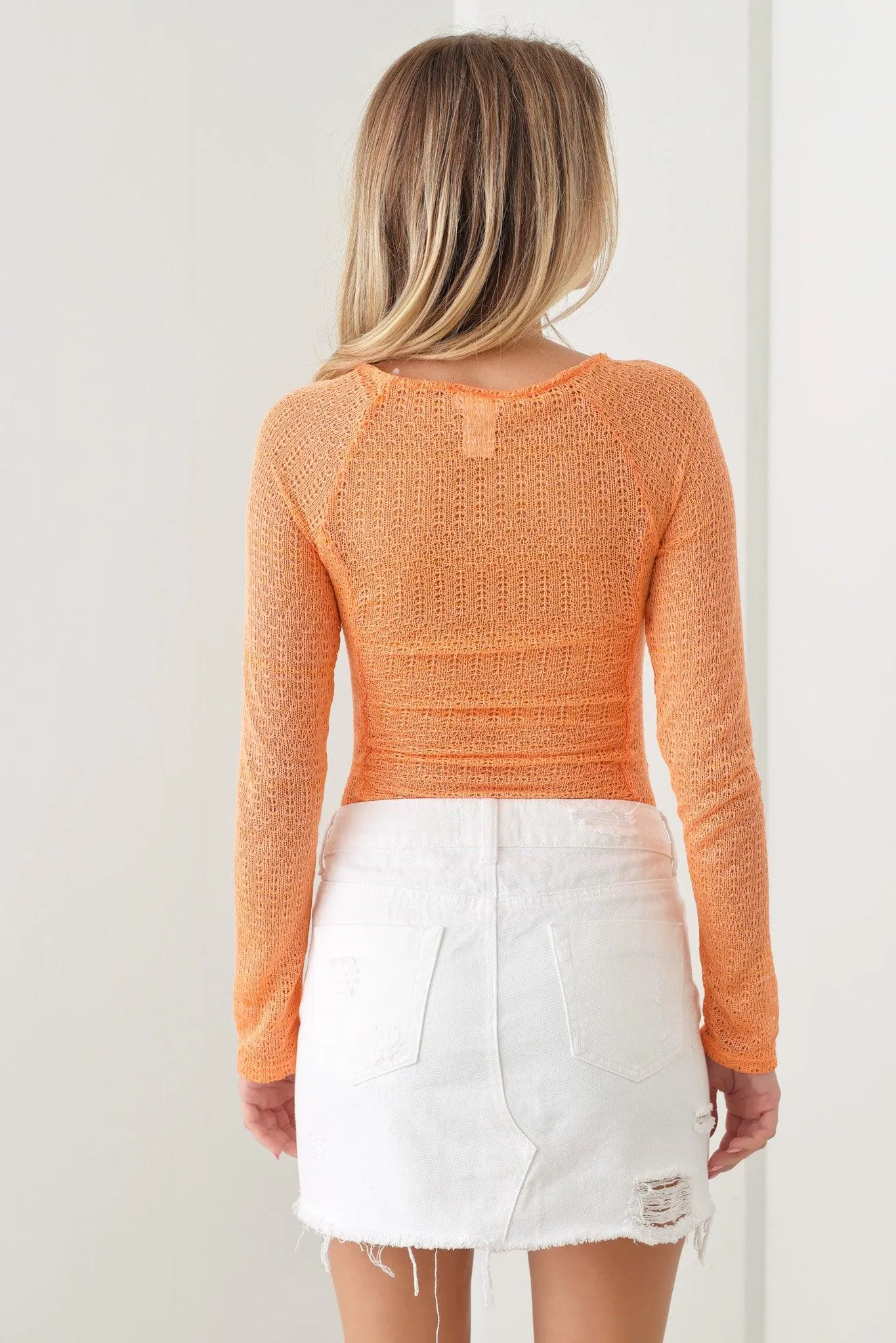Neon Knit Long Sleeve Ruched Thong See Through Bodysuit