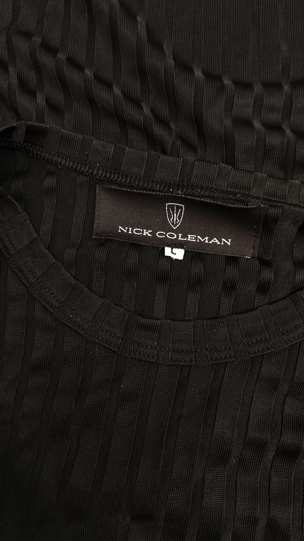 Nick Coleman Mens Vintage Black Ribbed Sheer Knit Jersey Top, 1990s