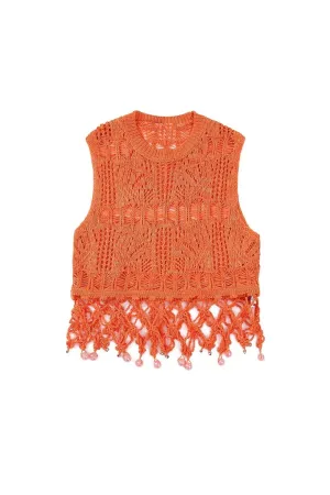 'Nika' Embellished Beaded Crochet Knit Top