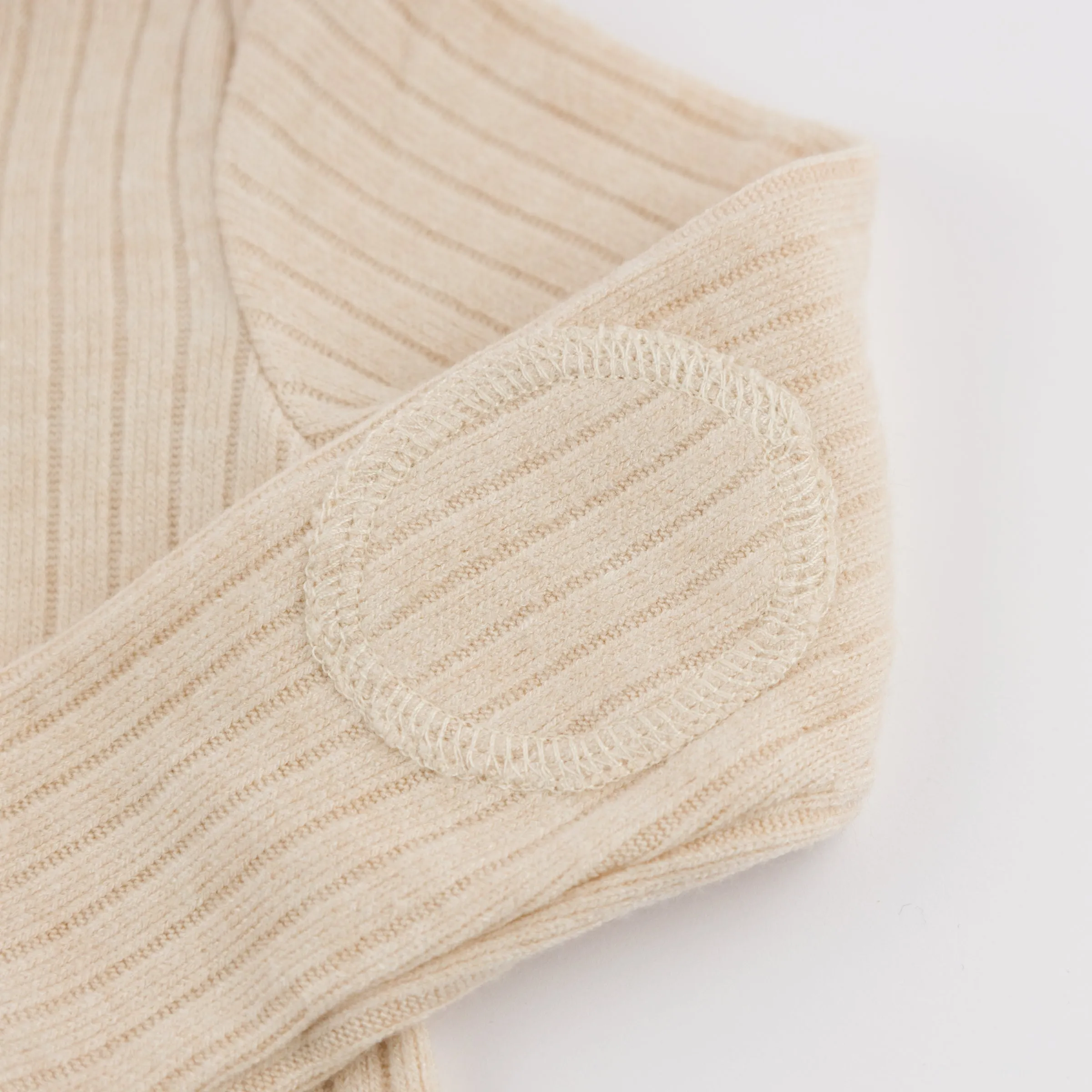 oh baby! Wide Rib Fuzzy Sweater Knit Elbow Patch Henley - Natural