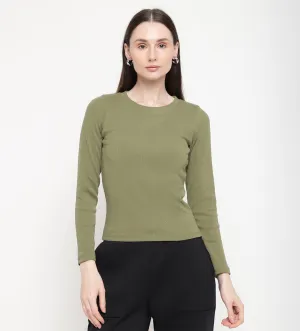 Olive Rib Knit Top for Women