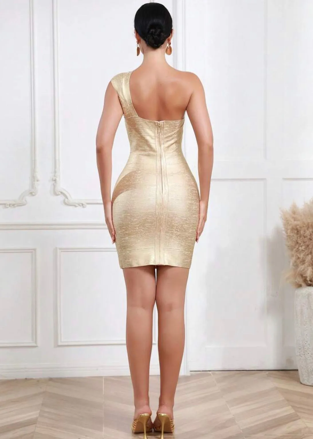 One Shoulder Metallic Bodycon Bandage Dress