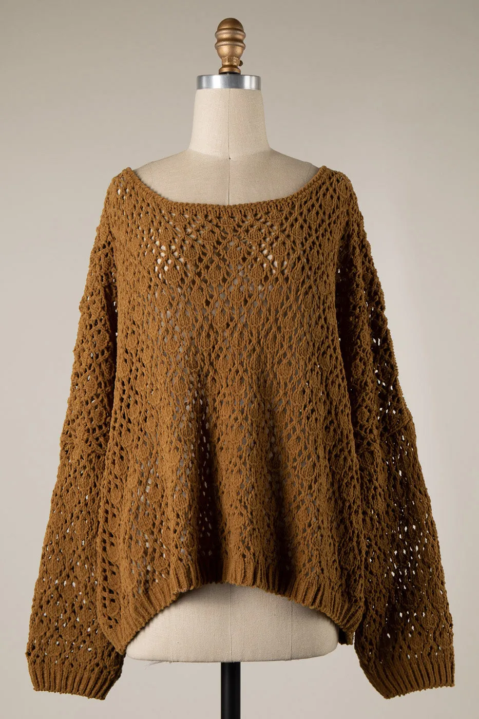 OPEN CABLE KNIT CHENILLE CROCHET SWEATER 1 PACK