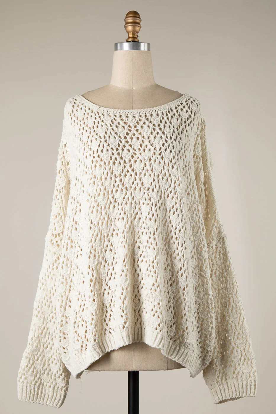 OPEN CABLE KNIT CHENILLE CROCHET SWEATER 1 PACK