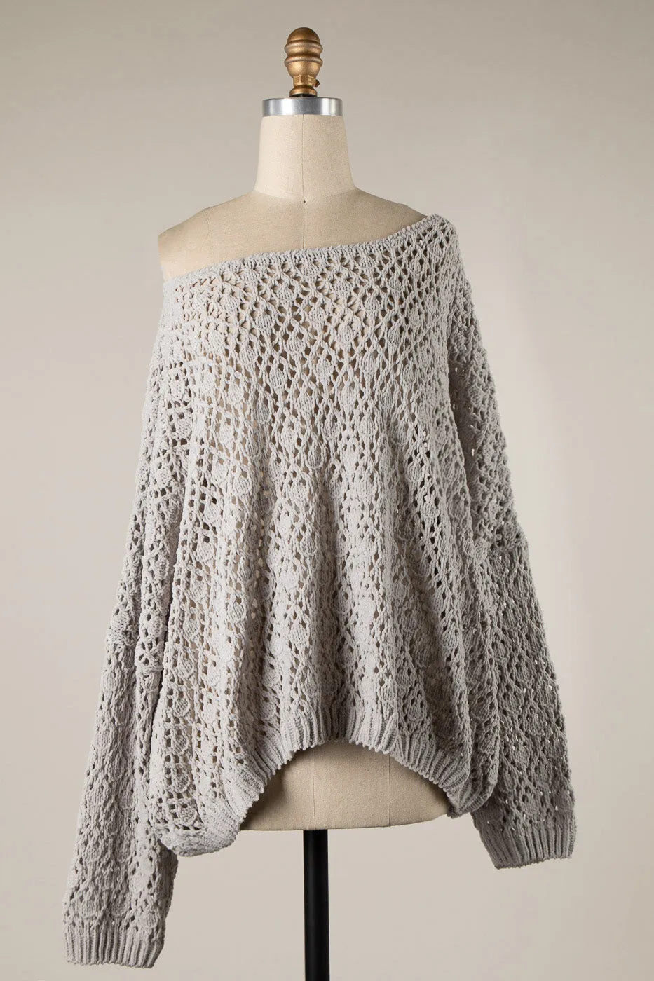 OPEN CABLE KNIT CHENILLE CROCHET SWEATER 1 PACK