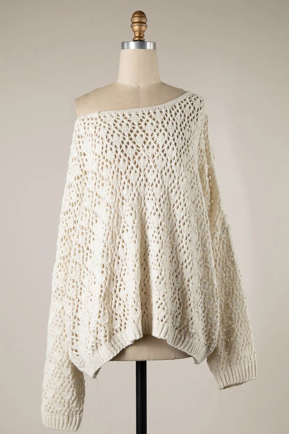 OPEN CABLE KNIT CHENILLE CROCHET SWEATER 1 PACK