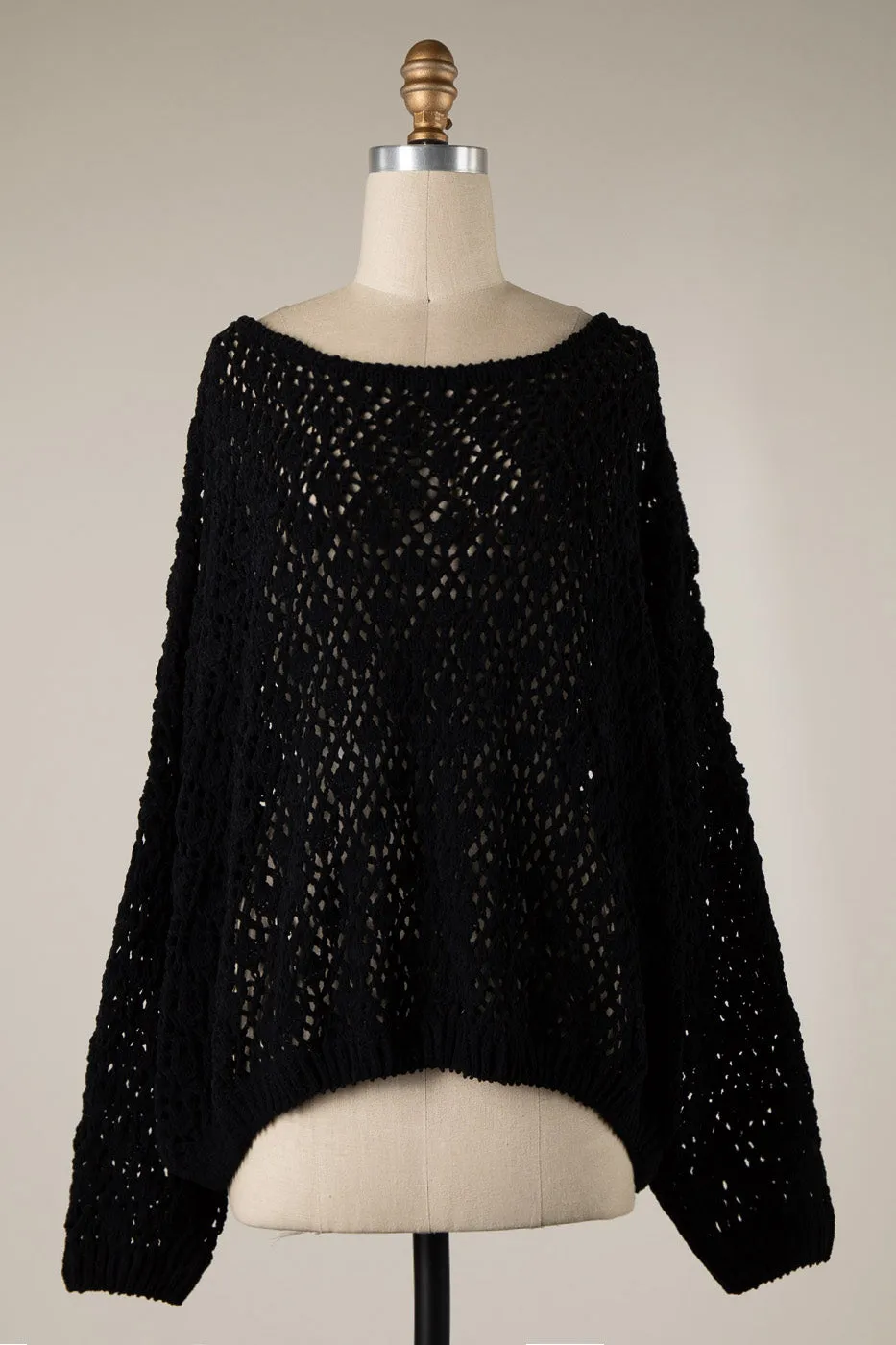 OPEN CABLE KNIT CHENILLE CROCHET SWEATER 1 PACK