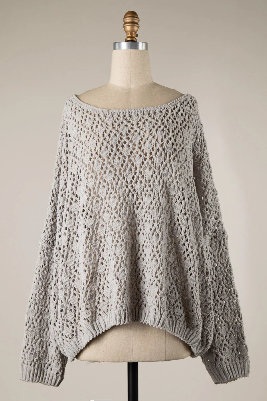OPEN CABLE KNIT CHENILLE CROCHET SWEATER 1 PACK