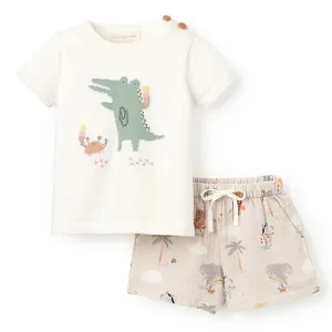 Organic Muslin Short Set Seaside Safari Alligator