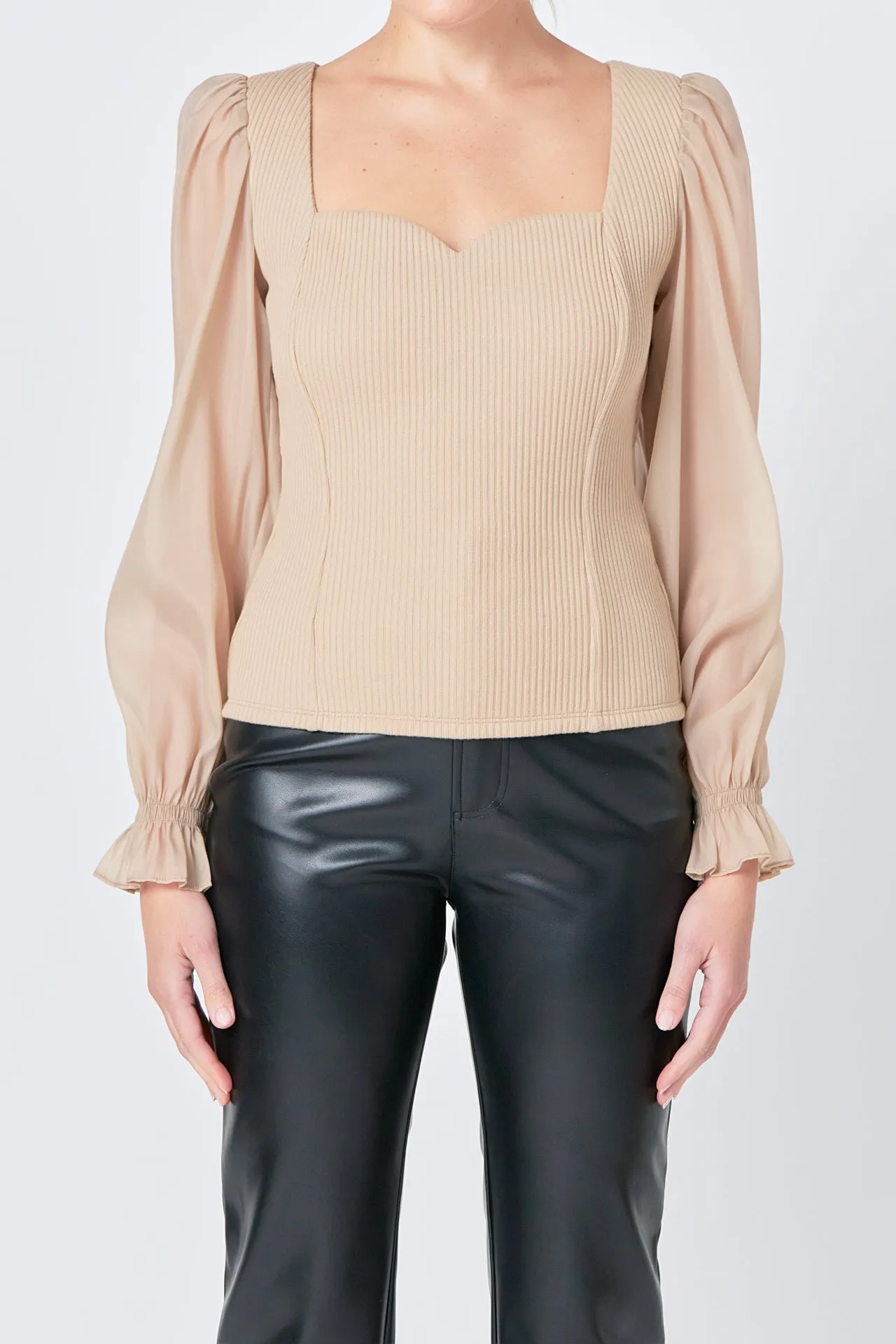 Organza Sleeve Knit Top