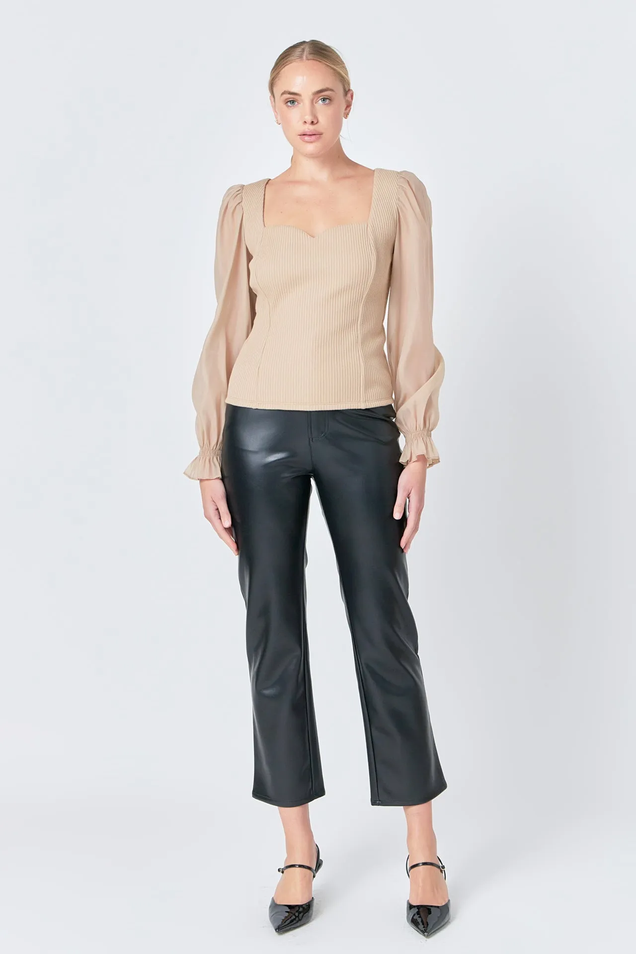 Organza Sleeve Knit Top