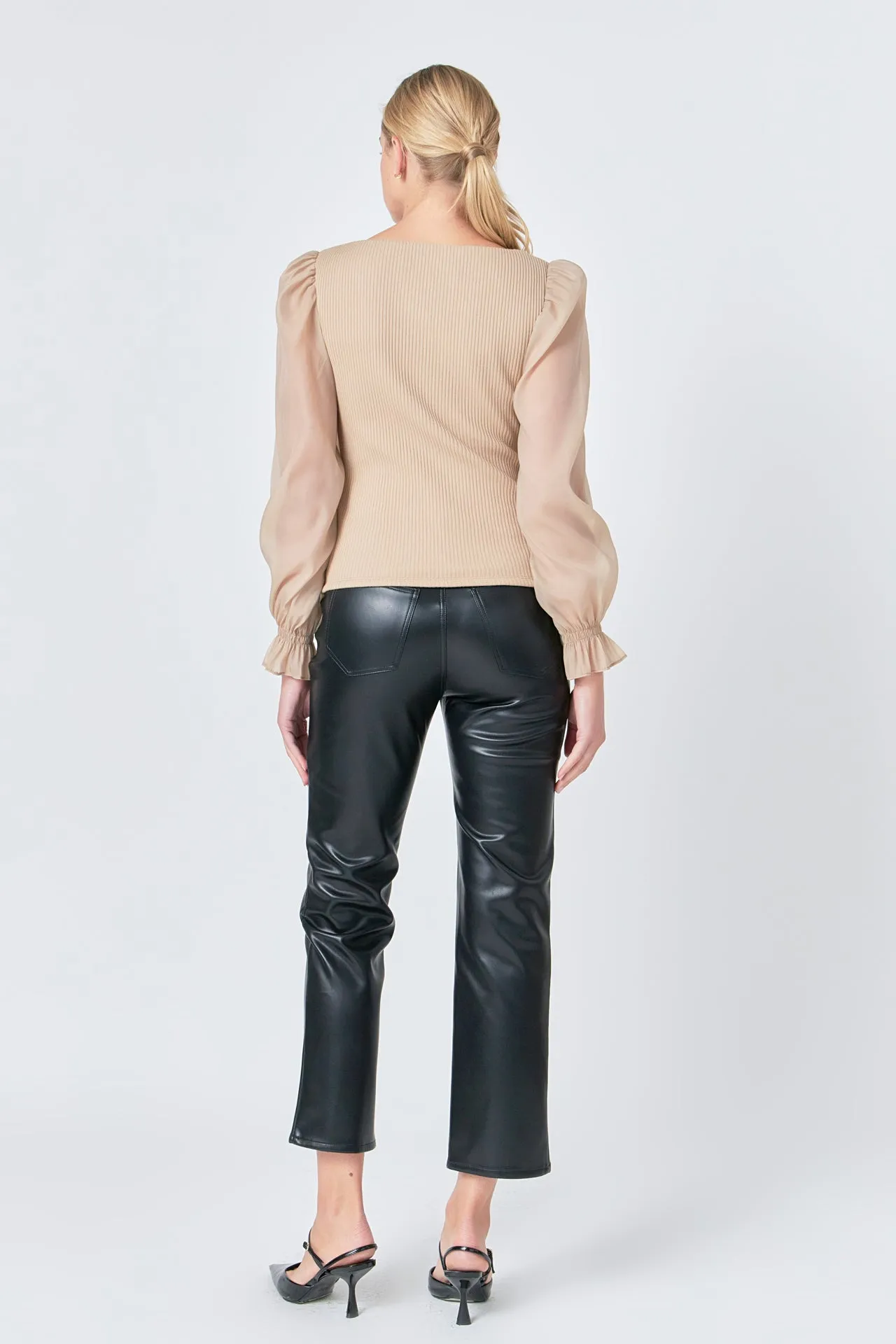 Organza Sleeve Knit Top
